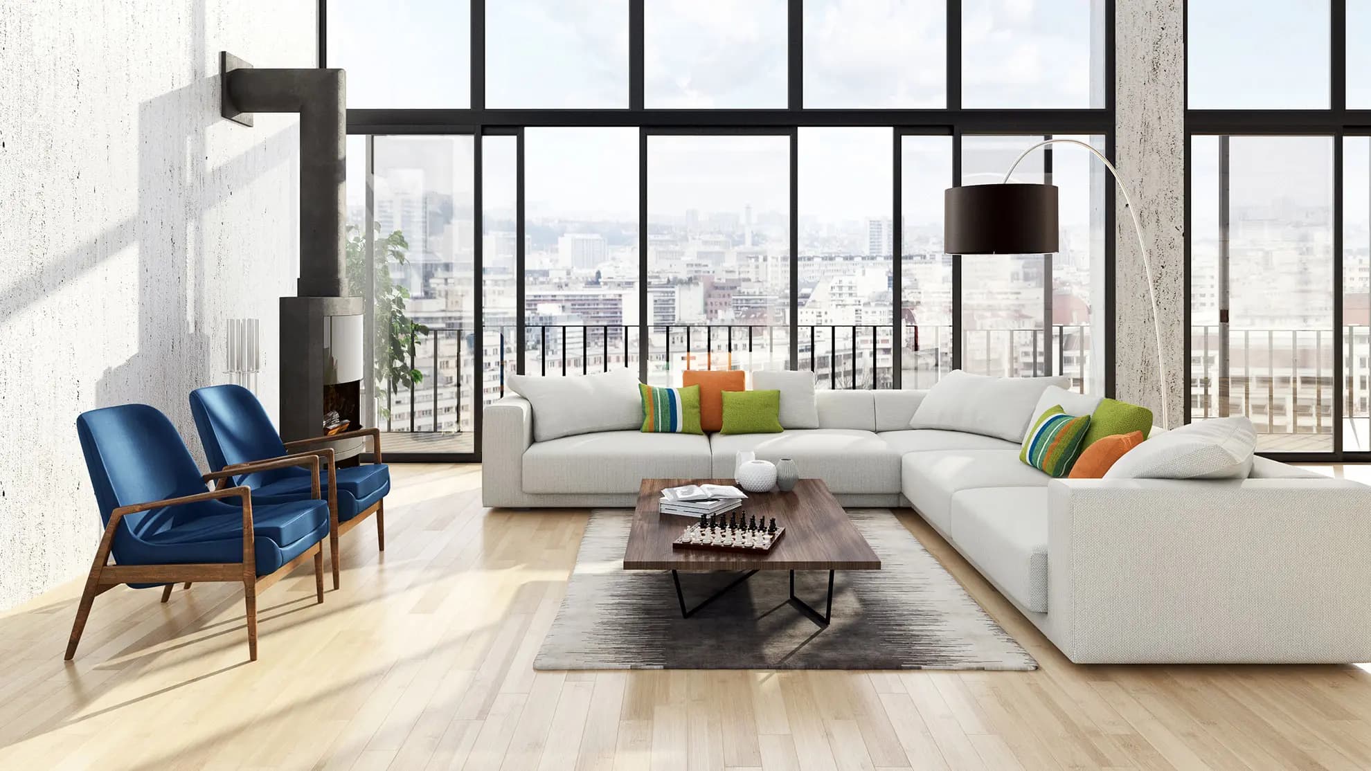 Technical Door Solutions - Modern interior with loft style windows and steel doors