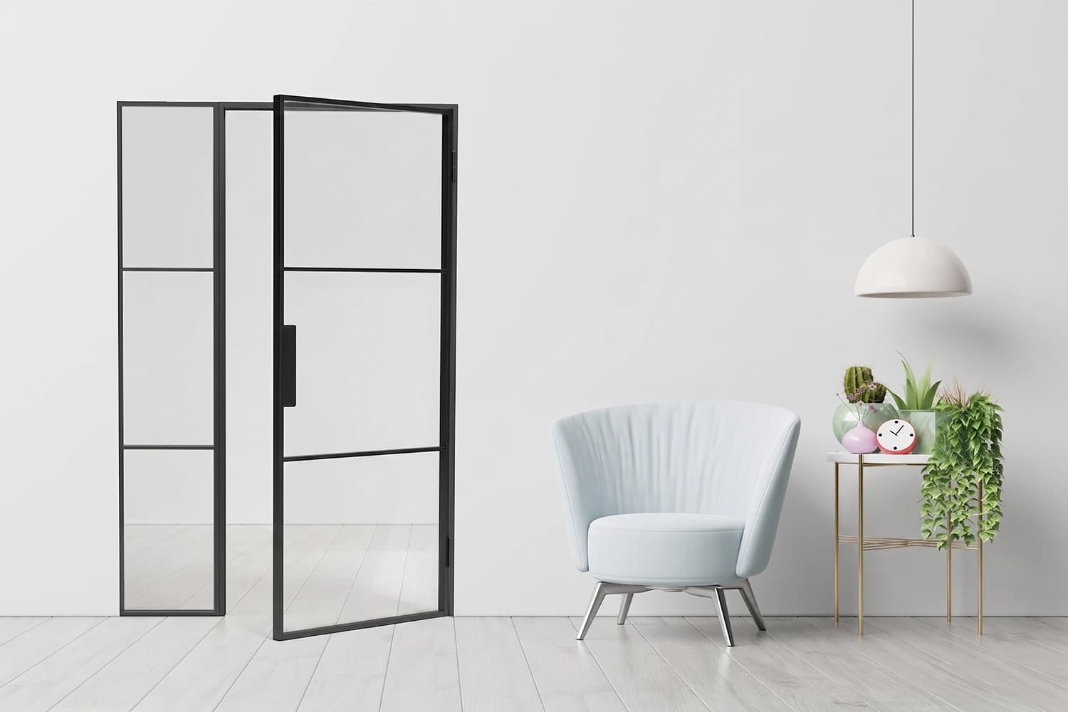 Single steel internal door with fixed glazed side panel