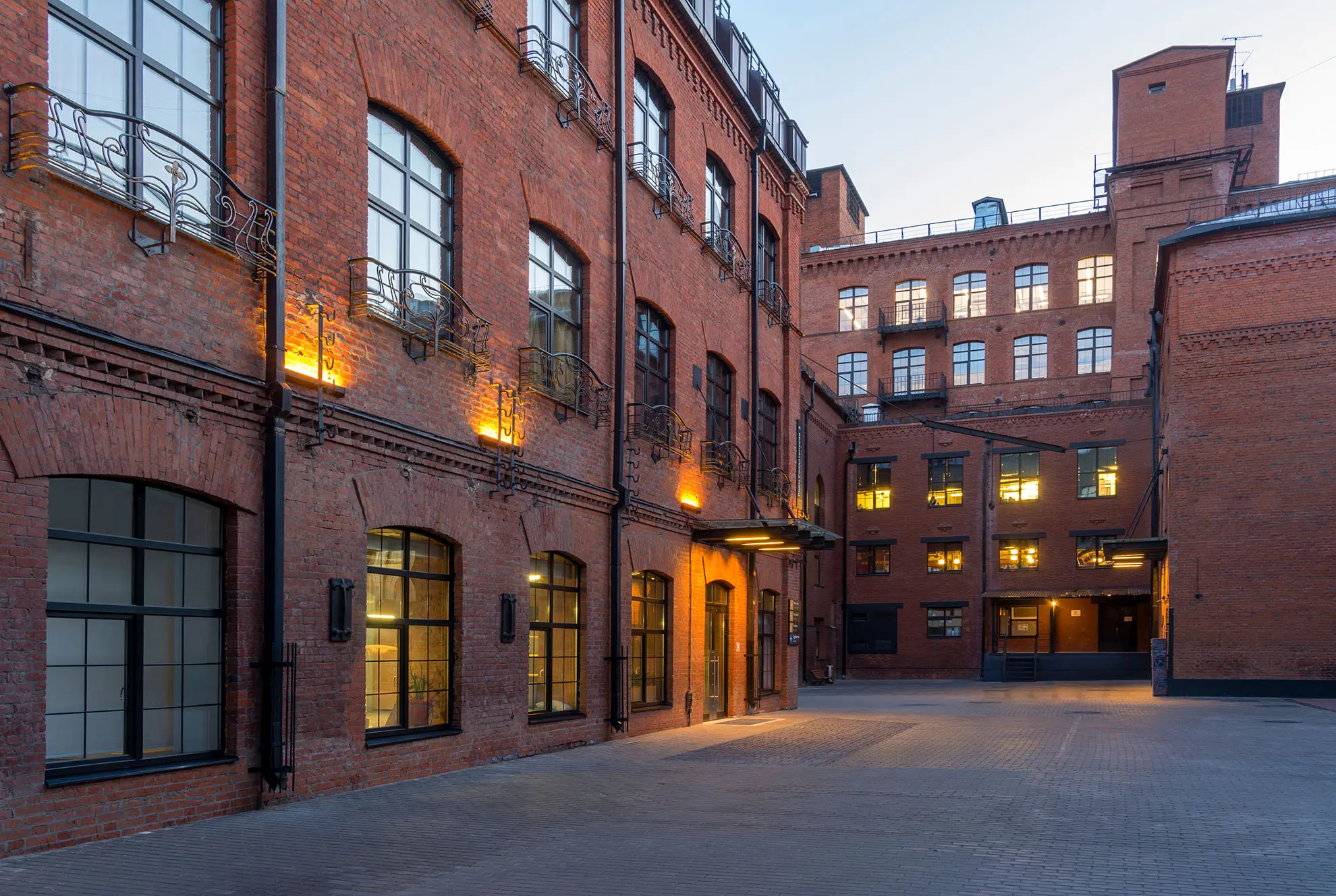 Old beautiful building with exposed brix and steel windows