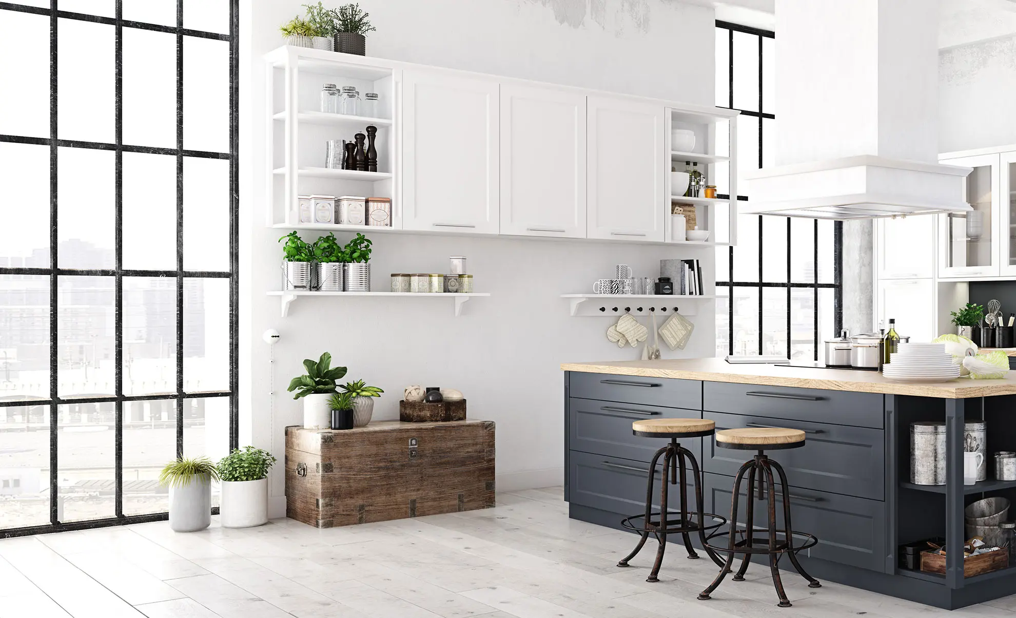 Loft style Kitchen with crittall style glazing