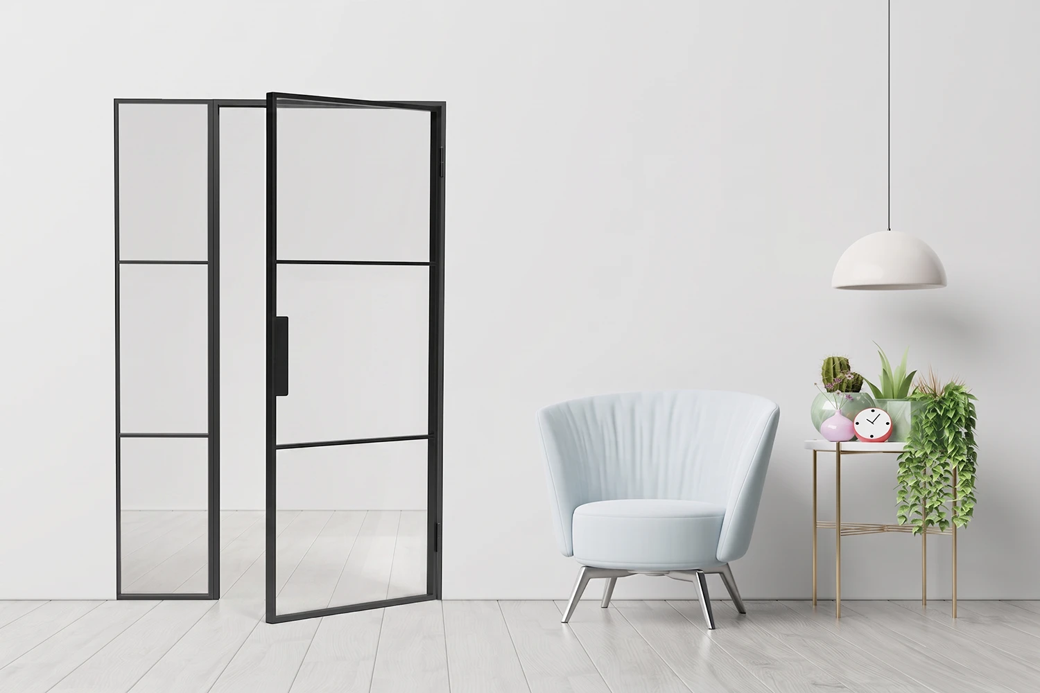 Single steel internal door with fixed glazed side panel
