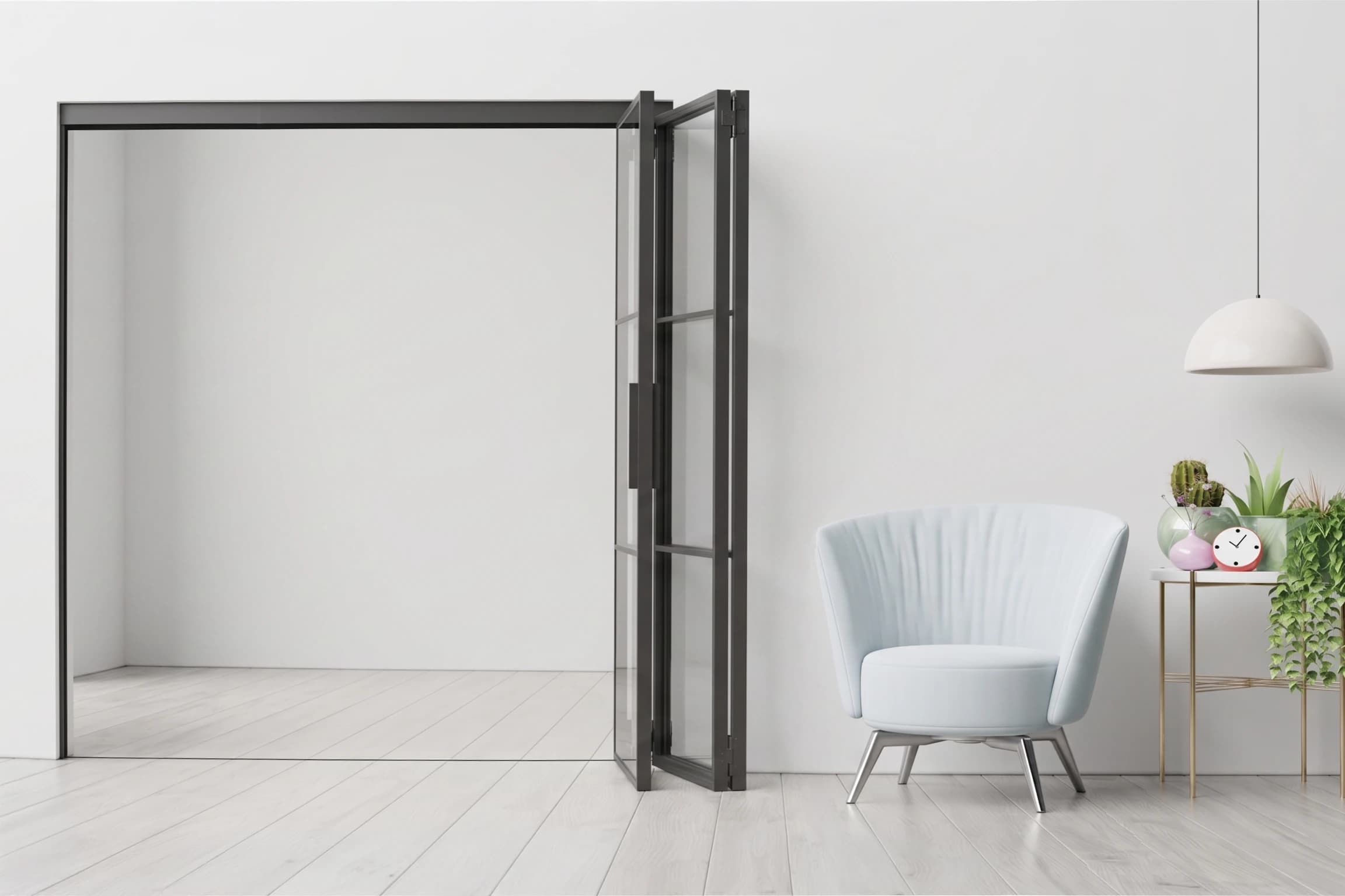 OC Slimline steel bi-fold internal door with folding glazed panels